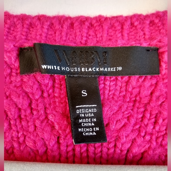 White House Black Market V-Neck Puff Sleeve Cable Pullover Sweater Pink Small - Picture 7 of 11